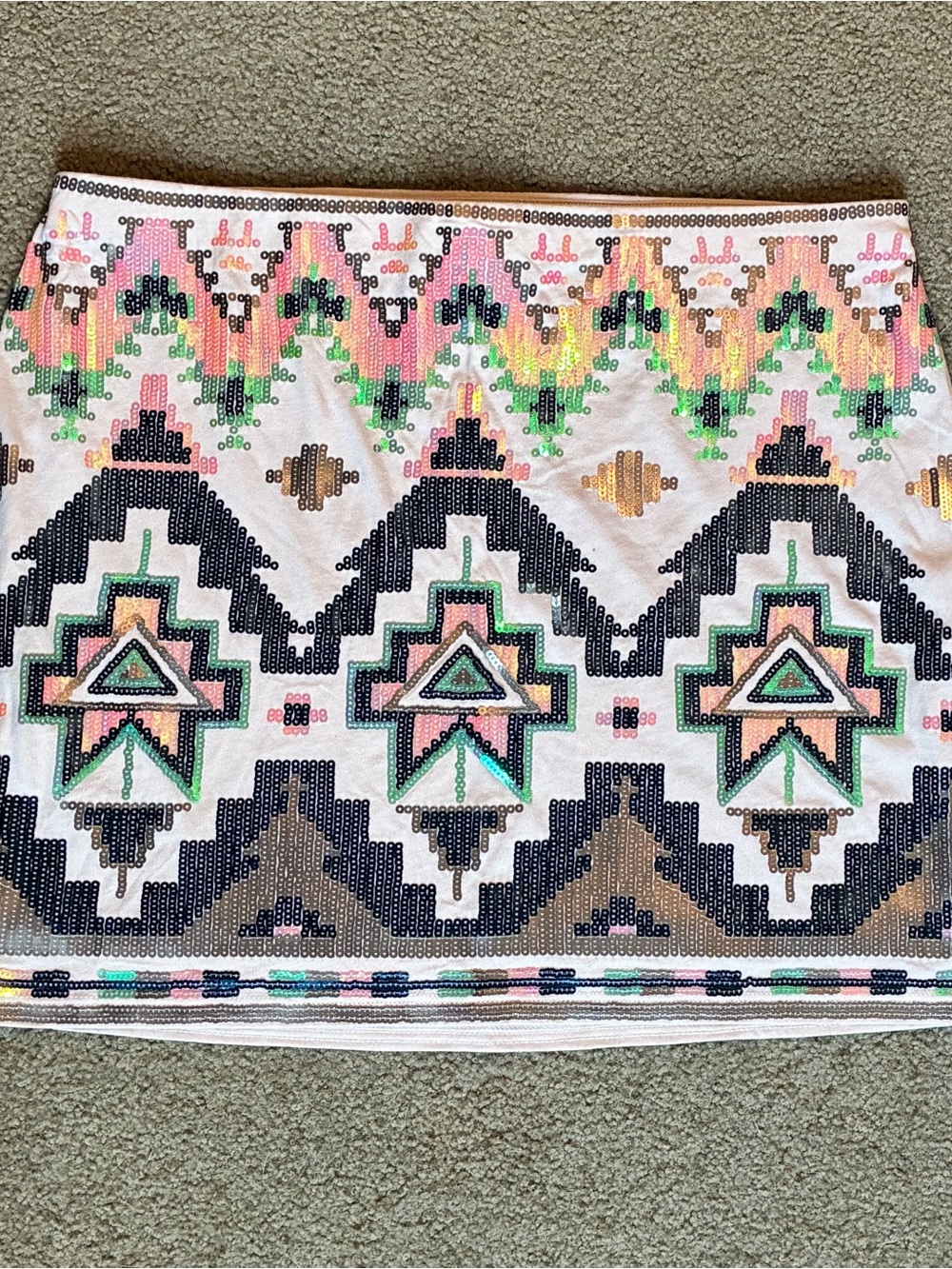 NEW Express Aztec Tribal Boho Sequin Lined Mini Stretch Skirt Size Medium